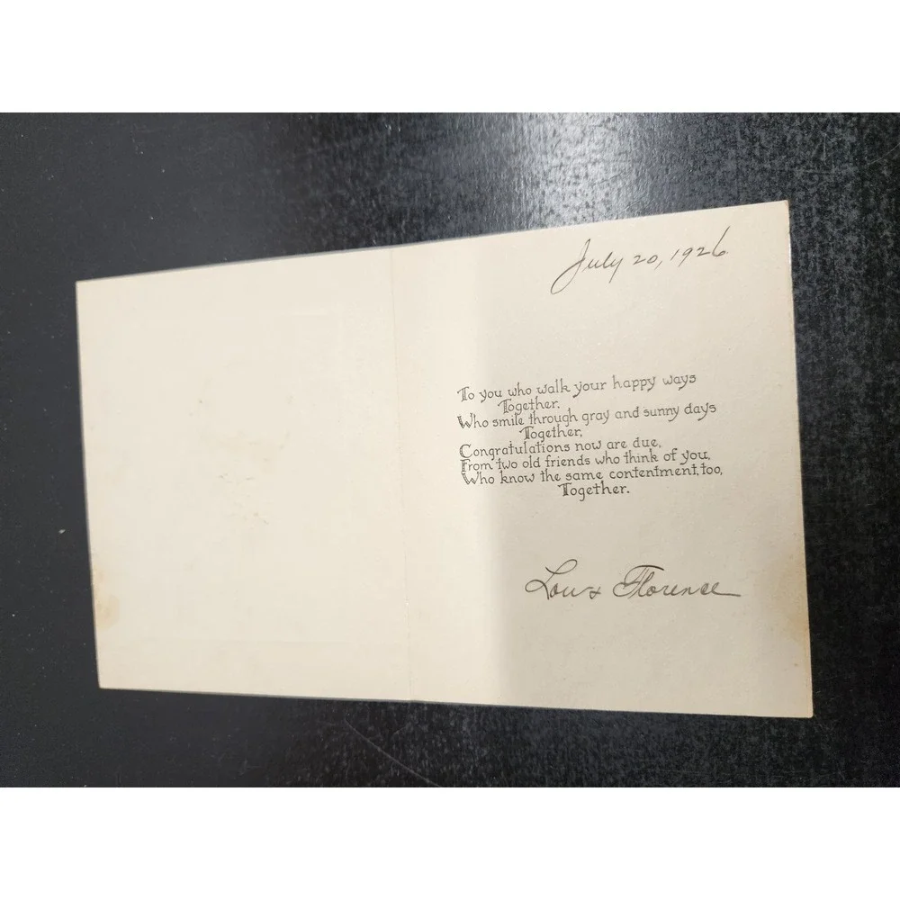 Vintage 1926 Art Deco Anniversary Greeting Card Floral Vase Ephemera Handwritten